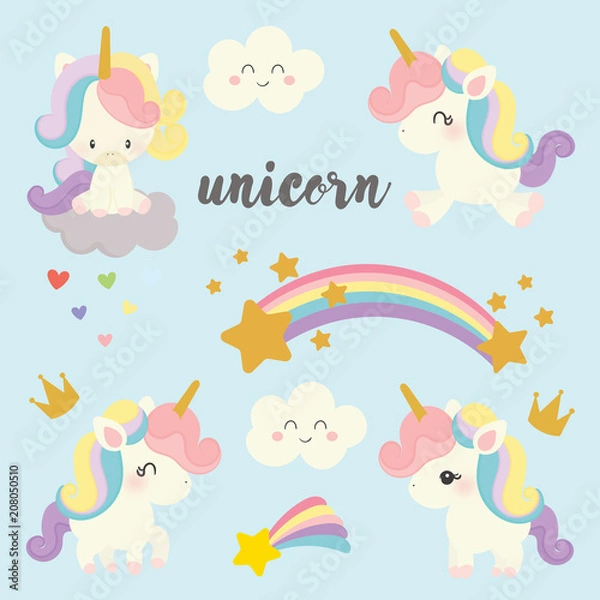 Fototapeta set of cute unicorn vector.