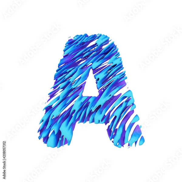 Fototapeta Alphabet letter A uppercase. Grungy font made of brushstrokes. 3D render isolated on white background.