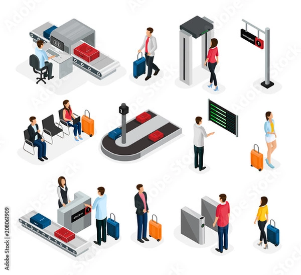 Obraz Isometric People In Airport Set
