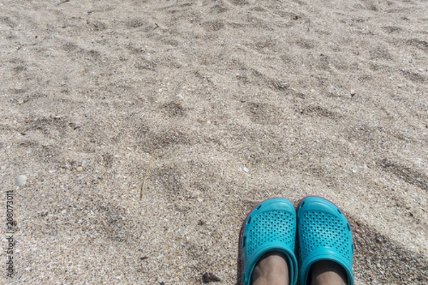 Obraz Blue sandals on the beach 