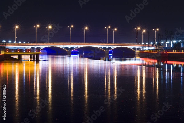 Fototapeta Bridge with Neon Light at night