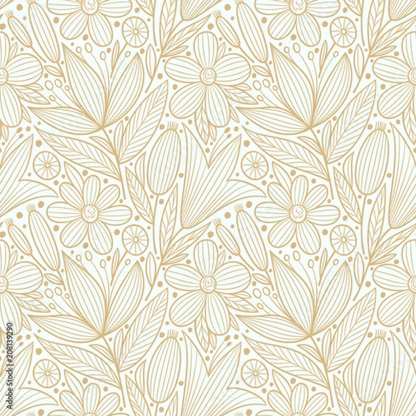 Obraz Ozdobny kwiatowy wzór. Ręcznie rysowane tła doodle kolorowe stylizowane. Ilustracja wektorowa botaniczny