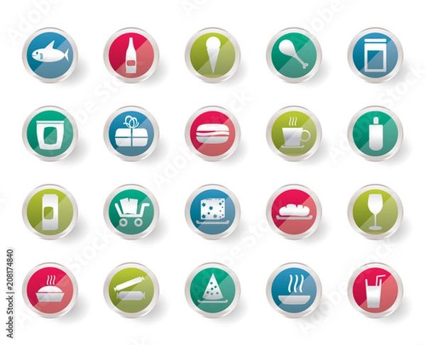 Fototapeta Shop and Foods Icons over colored background - Vector Icon Set