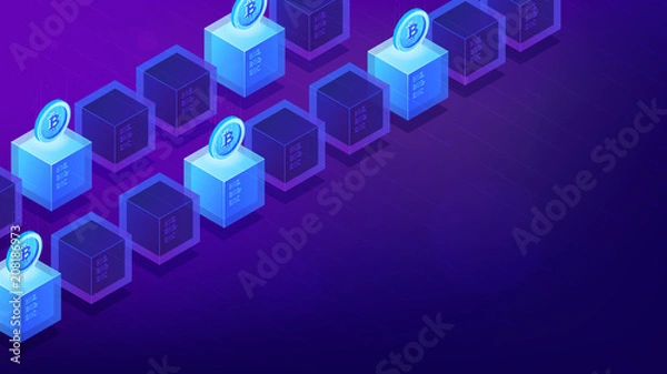 Fototapeta Izometryczne komputery do wydobywania bitcoinów