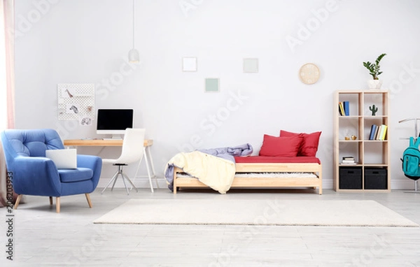 Fototapeta Modern child room interior with comfortable bed