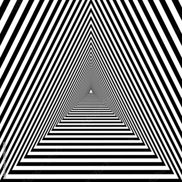 Fototapeta triangular tunnel, black and white geometric psychedelic optical drawing