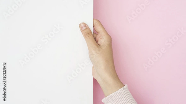 Fototapeta Hand holding blank white paper