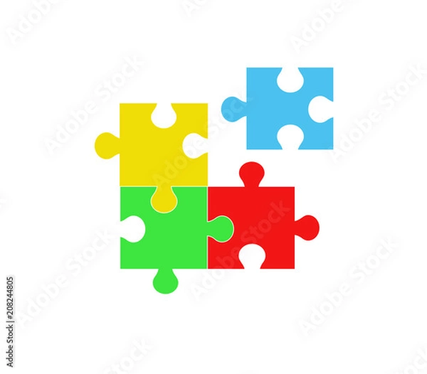 Fototapeta Pieces of puzzles forming into a single - corporation, merger, affiliation. Business and construction.