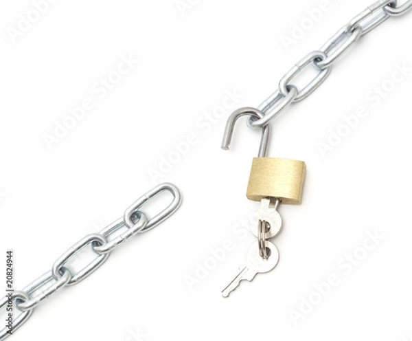 Fototapeta Lock and chain isolated on white background