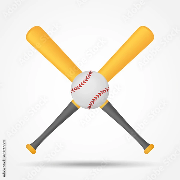 Obraz Crossed baseball bats and ball isolated on white background. Vector illustration.