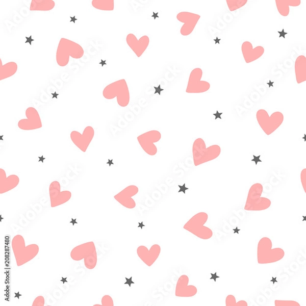 Obraz Repeating hearts and stars drawn by hand. Cute romantic seamless pattern. Endless girly print.