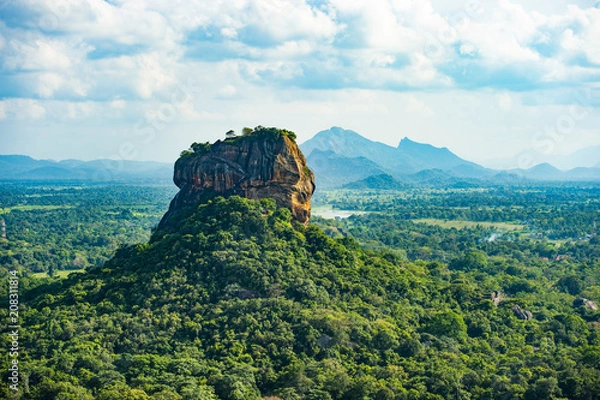 Obraz Spectacular view of the Lion rock surrounded by green rich vegetation. Picture taken from Pidurangala Rock in Sigiriya, Sri Lanka.
