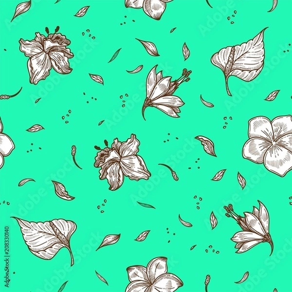 Obraz Tropical flower and leaf vector seamless pattern