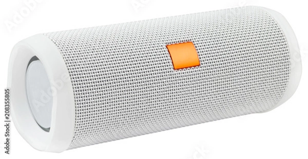 Obraz Biały poziomy głośnik bluetooth na białym tle.