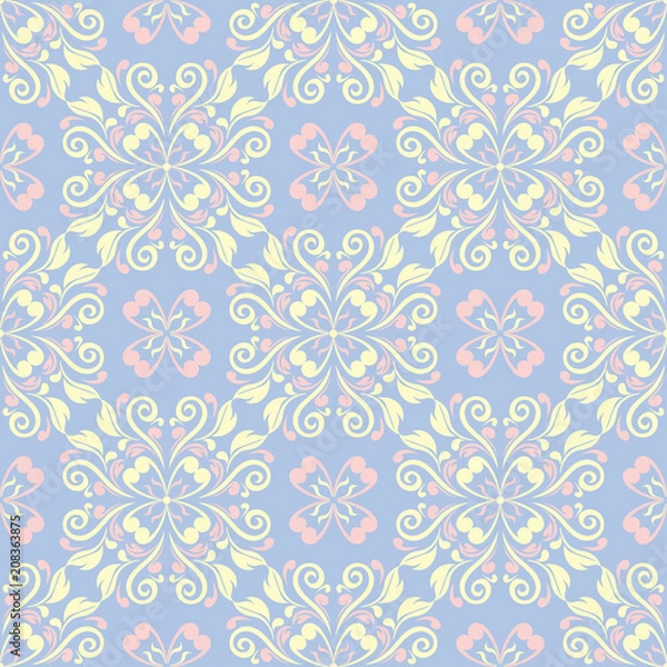 Obraz Floral blue seamless pattern. Colored background with beige and pink elements