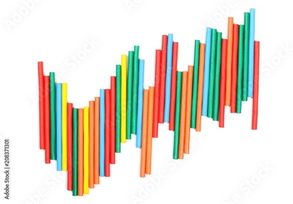 Obraz Colorful decorative sticks isolated on white background, top view