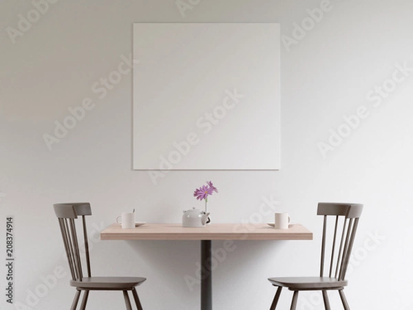 Fototapeta Mockup poster in the cafeteria, 3D render