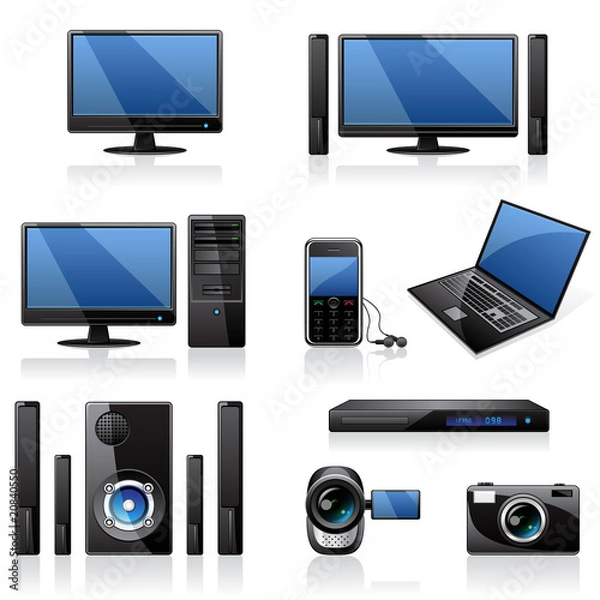 Obraz Electronics and computers equipment icon set