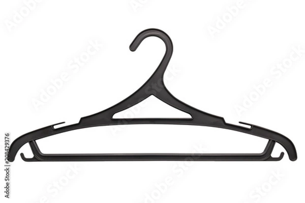 Fototapeta black plastic hanger isolated on white background