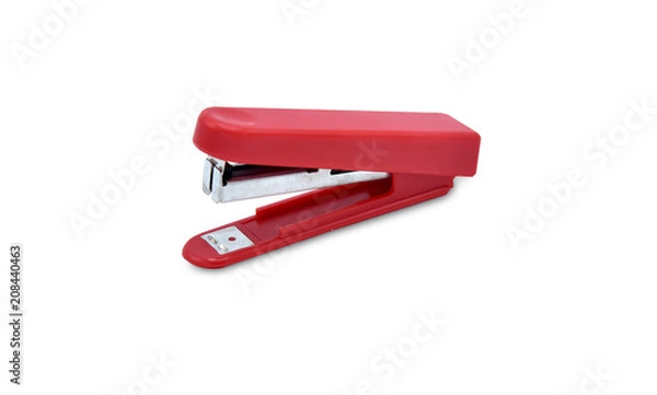 Fototapeta Red stapler isolated on a white background