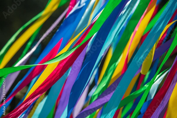 Fototapeta Multicolored ribbons on holiday as an abstract background