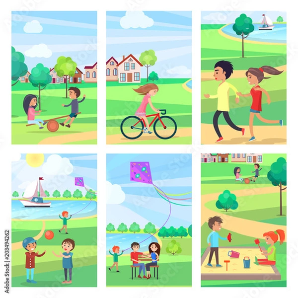 Obraz Active Rest in Urban Park Poster Illustrations