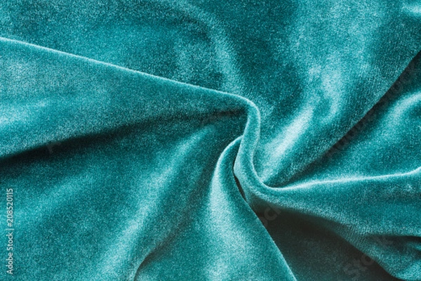 Fototapeta Close Green Soft Fabric Of Velvet Velour Emerald Color Background.