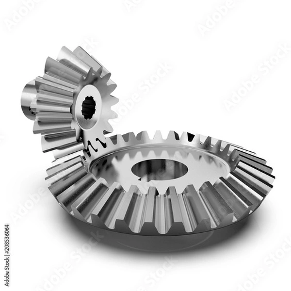 Obraz Bevel gear. Gear transmission rotation angle. 3D rendering