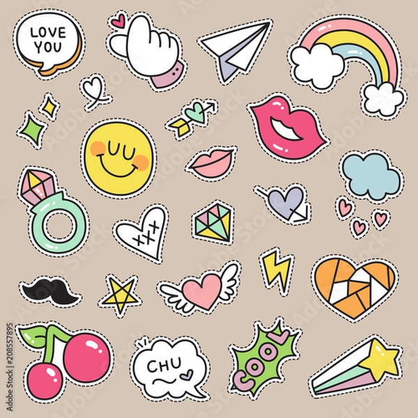 Obraz Set of Decorative Fashion Patches, Badges, or Pins