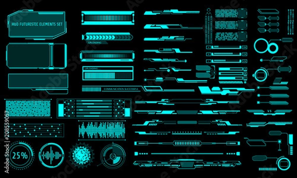 Obraz HUD Virtual Futuristic Elements Set Vector. Green Object Abstract Graphic For User Interface Control Panel Game Apps Illustration.
