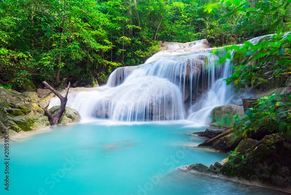Fototapeta Erawan Waterfall in tropical forest