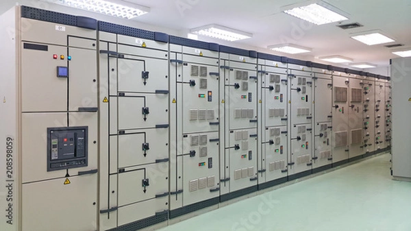 Obraz electrical part and accessories in the  control cabinet , control and power distributor,lockout ,tagout