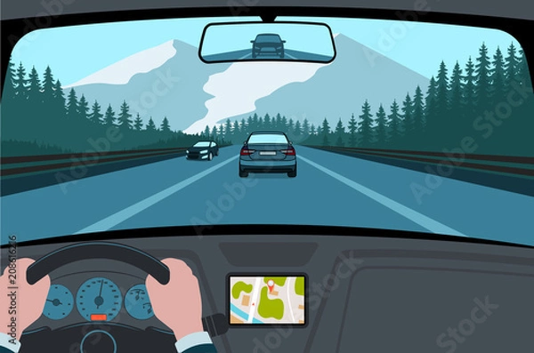 Obraz View of the road from the car interior vector illustration.