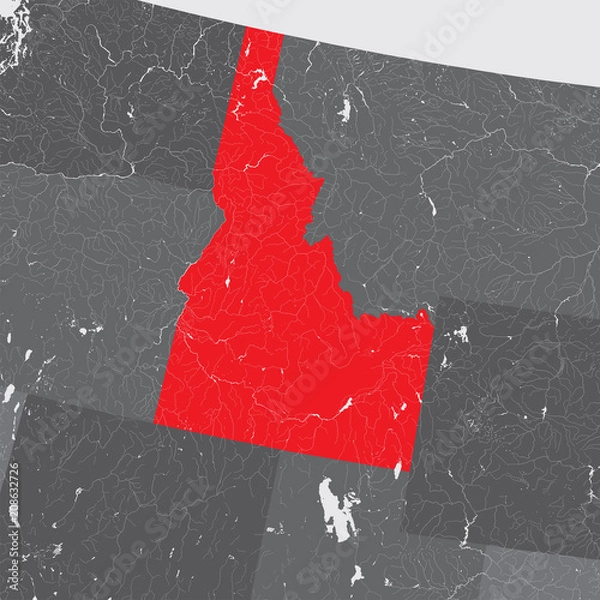 Fototapeta U.S. states - map of Idaho. Please look at my other images of cartographic series - they are all very detailed and carefully drawn by hand WITH RIVERS AND LAKES.