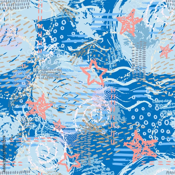 Obraz Abstract marine seamless pattern with hand-drawn textures