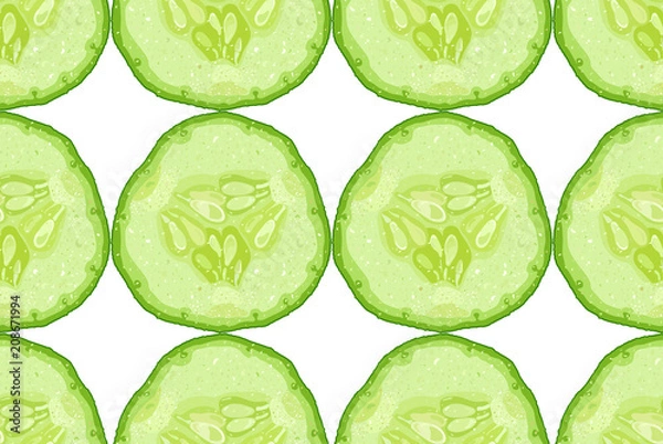 Fototapeta Vector seamless pattern of cucumber slice on white background