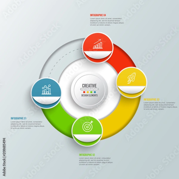 Fototapeta Circle infographic template four option, process or step for business presentation. illustrator vector.