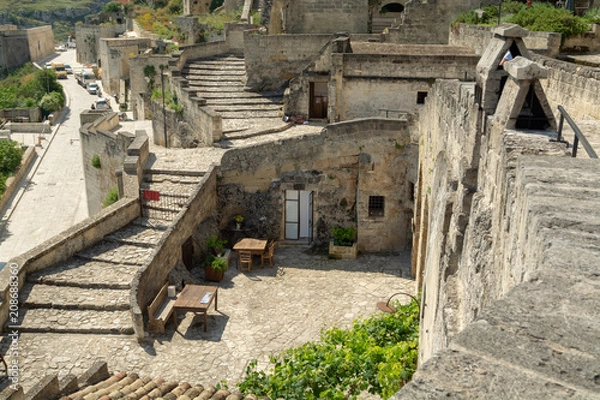Fototapeta European Capital of Culture in 2019 year, panoramic view on ancient city of Matera, capital of Basilicata, Southern Italy in early morning