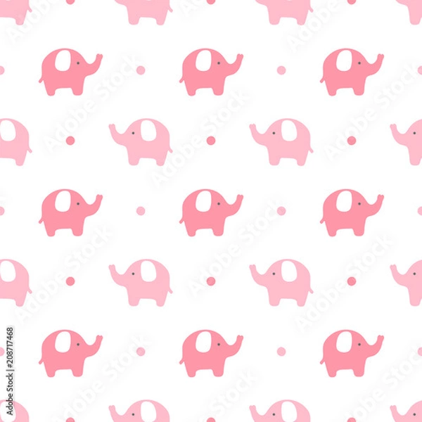 Fototapeta Elephant cute seamless pattern, Cartoon elephant background, vector illustration