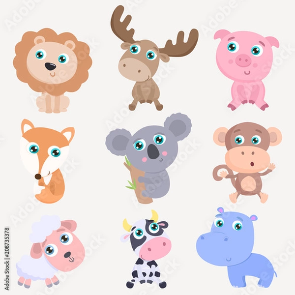 Fototapeta Cute animals set. Flat design