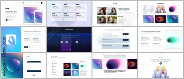 Obraz Vector templates for website design, minimal presentations, portfolio with with colorful abstract gradient blurs and geometric backgrounds. UI, UX, GUI. Design of header, dashboard and other forms.