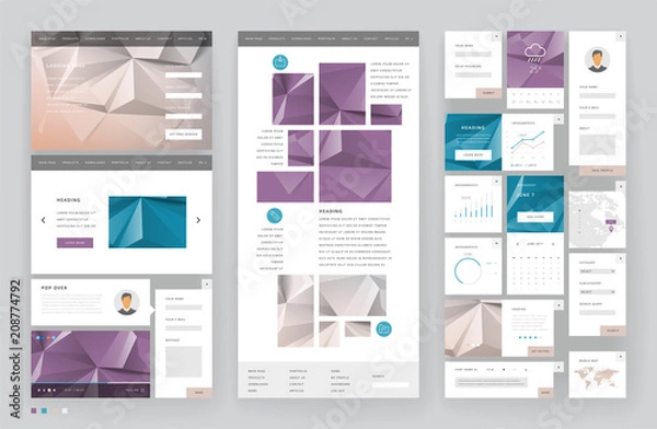 Fototapeta Website template design with interface elements