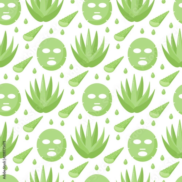 Obraz Aloe vera face mask flat seamless pattern