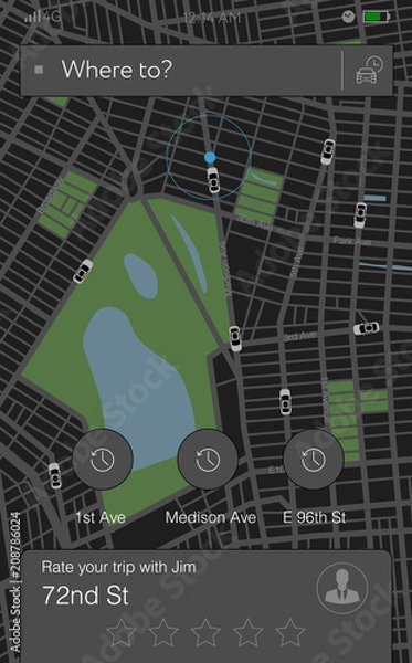 Fototapeta Concept of location service. pick up taxi service app on mobile phone. 