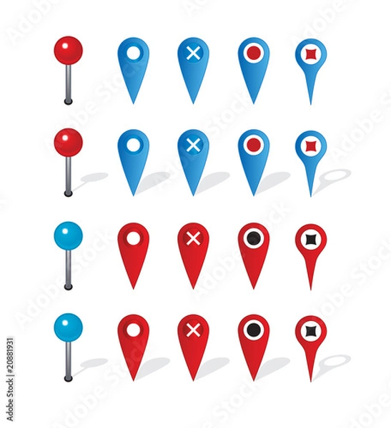Fototapeta Group of map navigation icons and pin