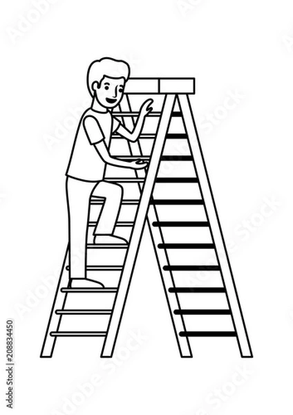 Fototapeta man climbing stepladder character vector illustration design
