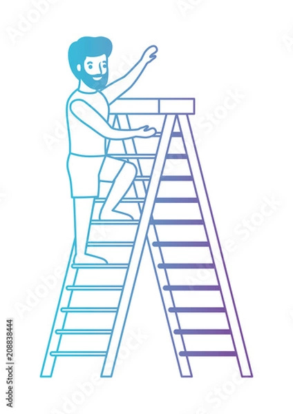 Obraz man climbing stepladder with swimsuit character vector illustration design