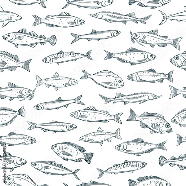 Obraz wzór ręcznie rysowane ryb