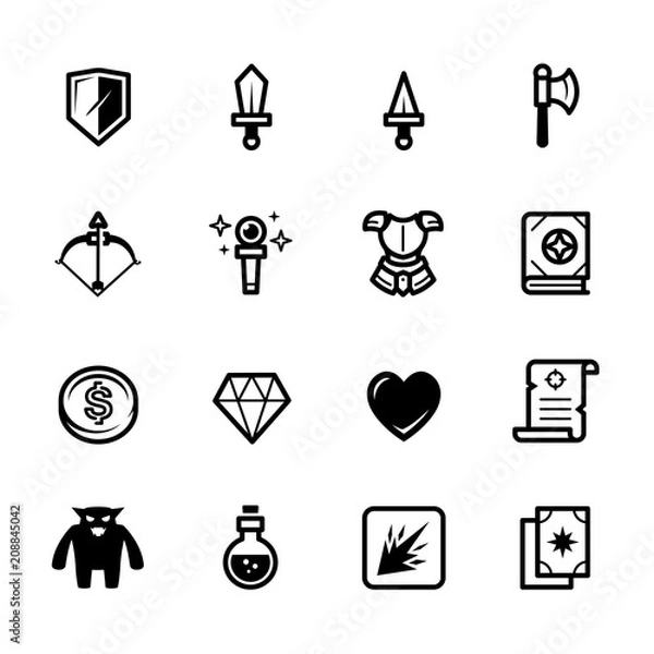 Fototapeta Ikony gier fantasy z białym tłem