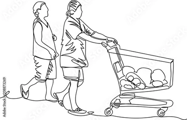 Obraz people in the store. one line